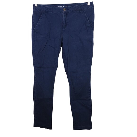 Old Navy Skinny Stretch Uniform Chino Pants Women Size 12 Blue Adjustable Waist - Picture 1 of 12